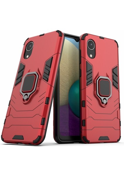 Galaxy A03 Core Için Halkalı Standlı Pc + Tpu Telefon Kılıfı Kırmızı (Yurt Dışından)