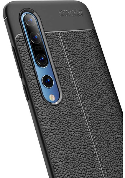 Case 4U Xiaomi Mi Note 10 Kılıf Rugan Armor Deri Görünümlü Yüksek Kalite Silikon Niss Lacivert