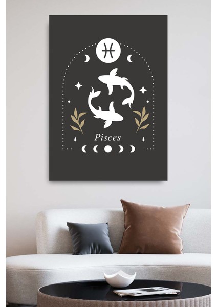 Kanvas Tablo Baskılı Pisces Balık Burcu Sevgili Arkadaş Aile Ev Ofis Otel Hediyelik Tablo