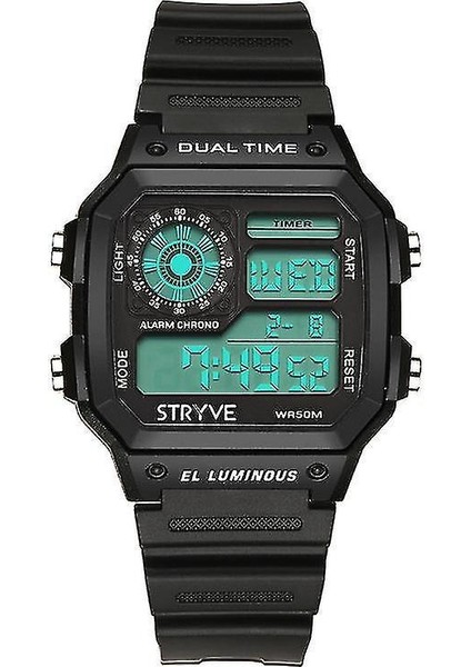 Lbq-Stryve S8013 Siyah Kayış Aydınlık Ekran Çalar Saat Geri Sayım Tarihi Wekk Erkekler