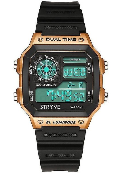 Lbq-Stryve S8013 Siyah Kayış Aydınlık Ekran Çalar Saat Geri Sayım Tarihi Wekk Erkekler