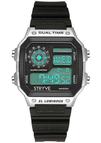 Lbq-Stryve S8013 Siyah Kayış Aydınlık Ekran Çalar Saat Geri Sayım Tarihi Wekk Erkekler