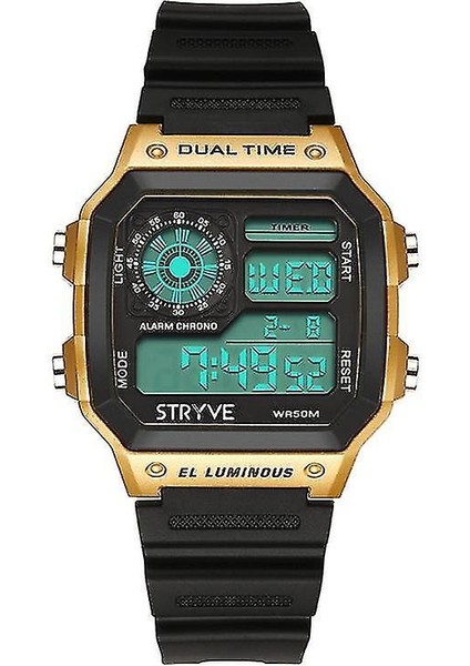 Lbq-Stryve S8013 Siyah Kayış Aydınlık Ekran Çalar Saat Geri Sayım Tarihi Wekk Erkekler