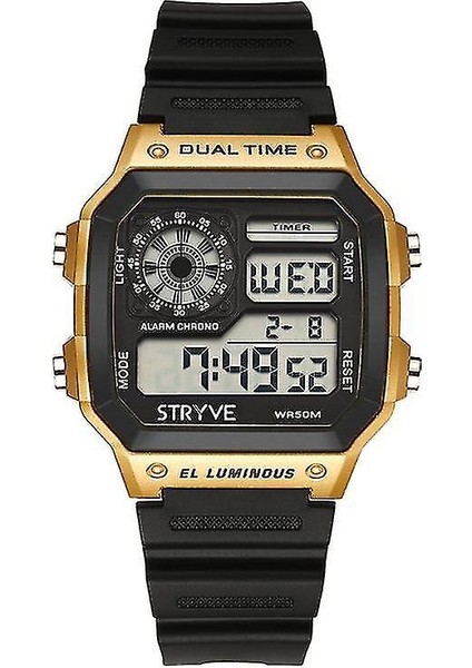 Lbq-Stryve S8013 Siyah Kayış Aydınlık Ekran Çalar Saat Geri Sayım Tarihi Wekk Erkekler