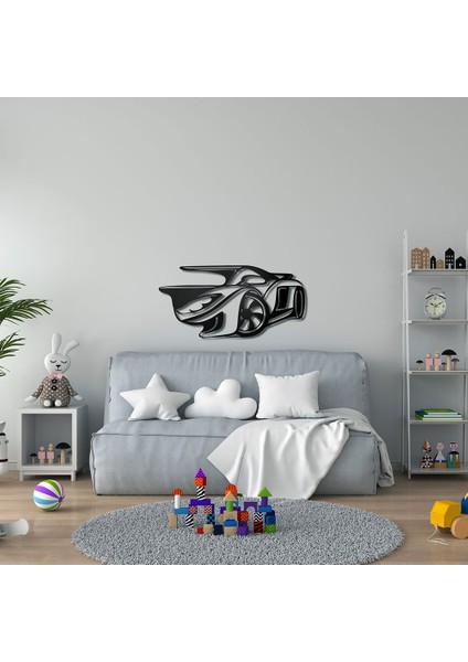 Yarış Arabası Metal Duvar Tablosu - 40X69, Siyah