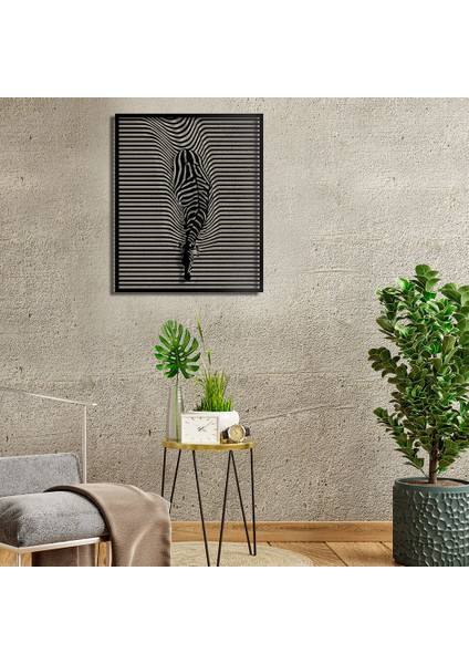 Zebra Illüzyon Metal Duvar Tablosu - Siyah, 58X69