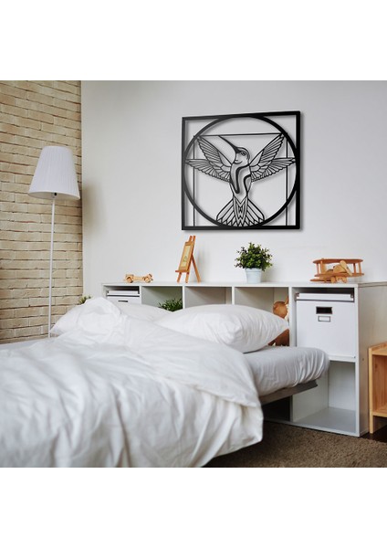 Humming Bird Metal Duvar Tablosu - 69X69, Siyah