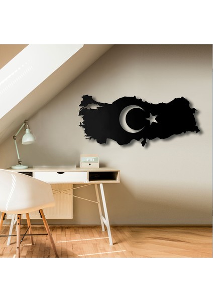 Türkiye Haritası Metal Duvar Tablosu - 22X49, Siyah