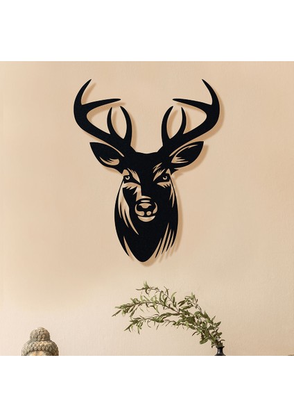 Geyik Metal Duvar Tablosu - 80X99, Siyah