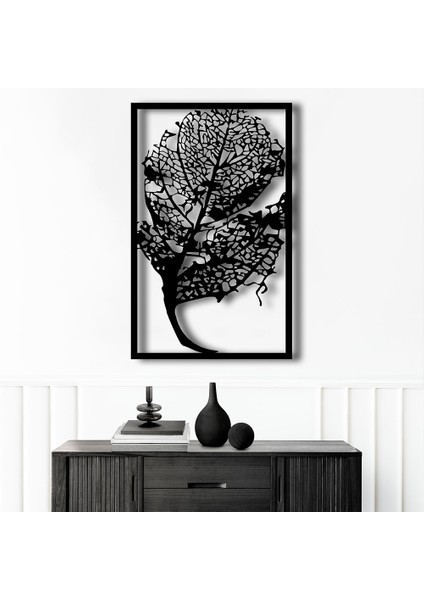 Yaprak Metal Duvar Tablosu - 31X49, Siyah