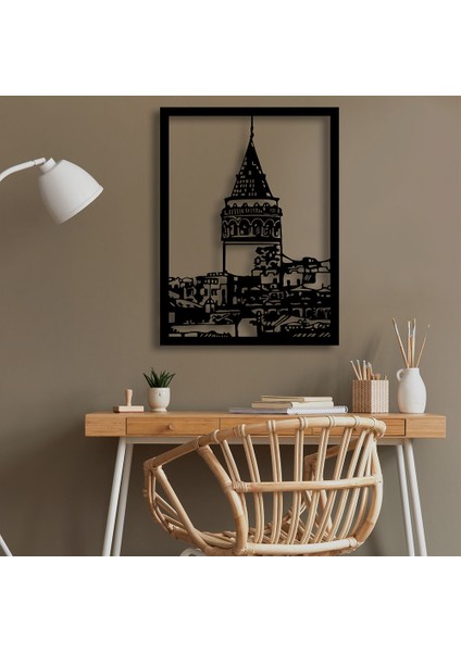 Galata Kulesi Metal Duvar Tablosu - 37X49, Siyah