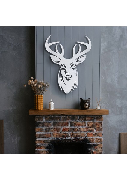 Geyik Metal Duvar Tablosu - 40X49, Beyaz