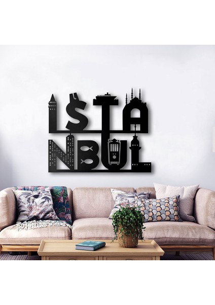 Istanbul Metal Duvar Yazısı - 40X49, Siyah