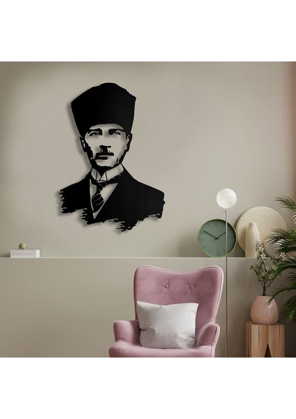 Mustafa Kemal Atatürk Metal Duvar Tablosu - 71X99, Siyah