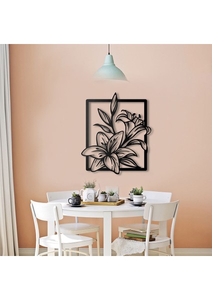 Zambak Metal Duvar Tablosu - 85X99, Siyah