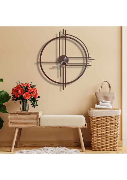 Geometrik Metal Duvar Saati - 69X69, Bakır