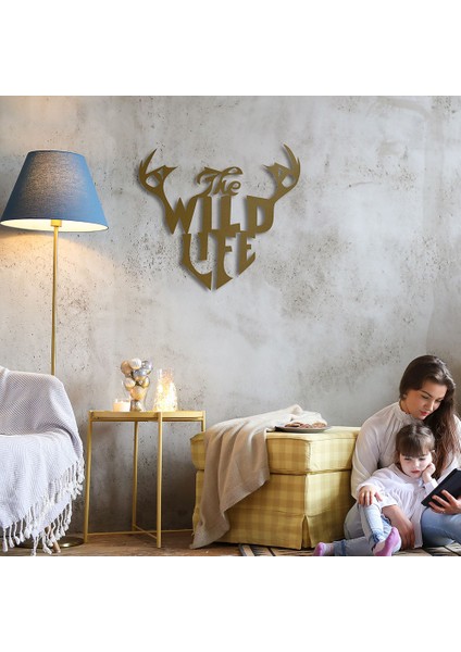The Wild Life Metal Duvar Yazısı - 44X49, Altın Sarısı