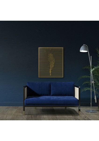 Zebra Illüzyon Metal Duvar Tablosu - Altın Sarısı, 82X99