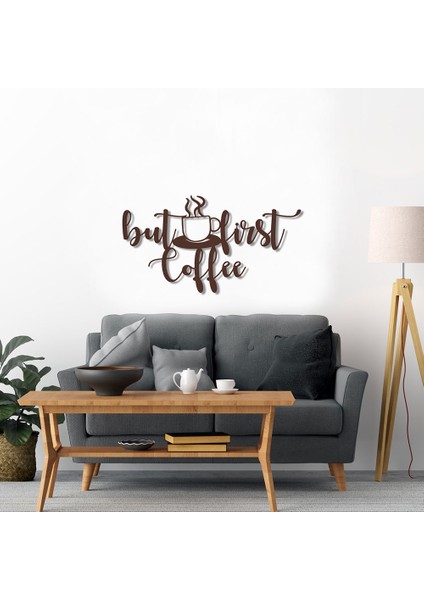 But First Coffee Metal Duvar Yazısı - 38X69, Bakır
