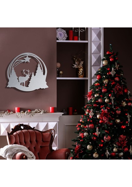 Ren Geyiği Metal Duvar Tablosu - 56X69, Beyaz