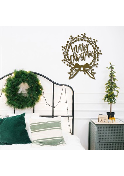 Merry Christmas Duvar Yazısı Yılbaşı Süsü - 43X49, Altın Sarısı