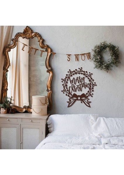 Merry Christmas Duvar Yazısı Yılbaşı Süsü - 61X69, Bakır