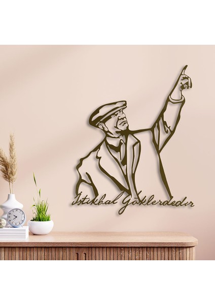 Atatürk ''istikbal Göklerdedir'' Metal Duvar Tablosu - 82X99, Altın Sarısı