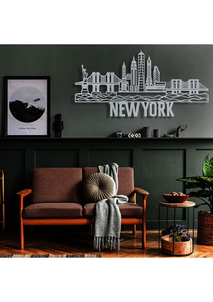 New York City Metal Duvar Tablosu - 49X99, Beyaz
