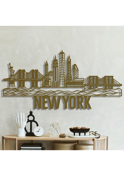 New York City Metal Duvar Tablosu - 49X99, Altın Sarısı