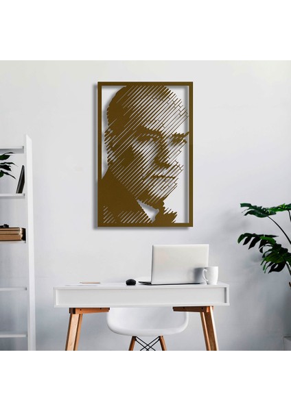 Atatürk Portresi Metal Duvar Tablosu - 45X69, Altın Sarısı