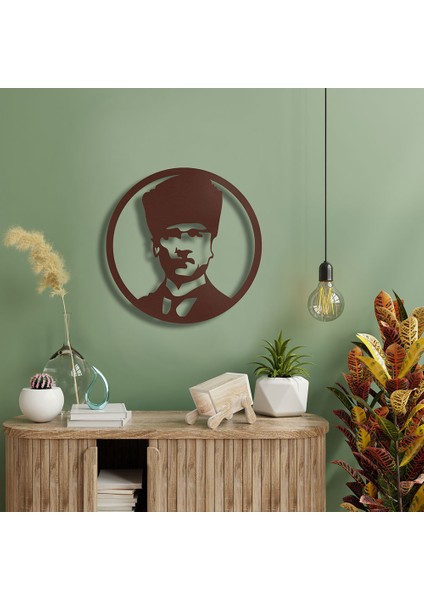 Atatürk Portresi Metal Duvar Tablosu - 49X49, Bakır