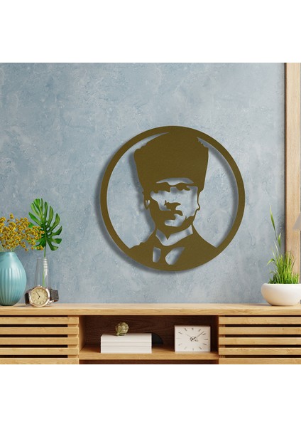 Atatürk Portresi Metal Duvar Tablosu - 99X99, Altın Sarısı