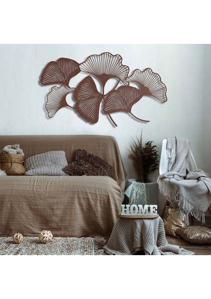 Gingko Yaprakları Metal Duvar Tablosu - 29X49, Bakır