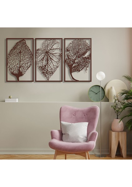 Üçlü Yaprak Metal Duvar Tablosu - 49X96, Bakır