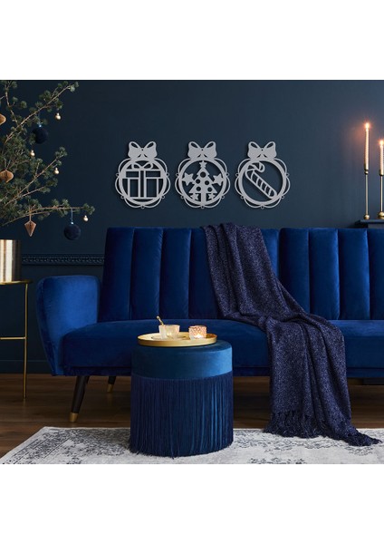 Yılbaşı Süsleri Üçlü Set Duvar Tablosu - 49X130, Beyaz