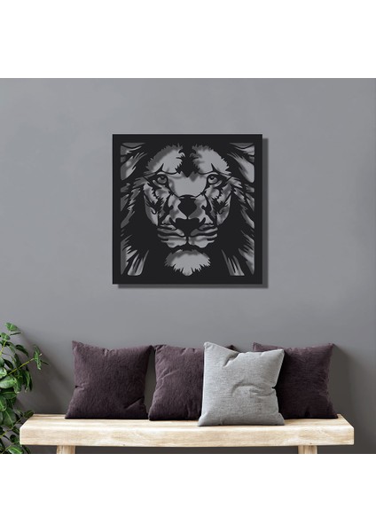 Aslan Metal Duvar Tablosu - 49X49, Siyah
