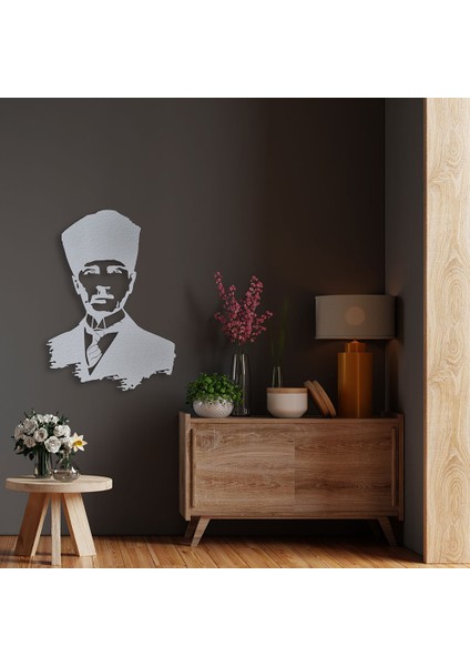 Mustafa Kemal Atatürk Metal Duvar Tablosu - 35X49, Beyaz