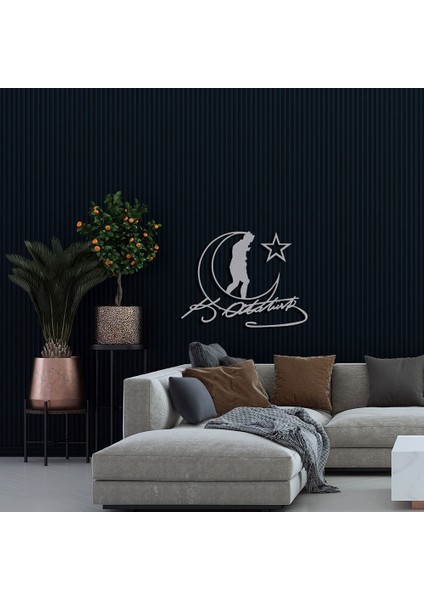 Atatürk, Bayrak ve Imza Metal Duvar Tablosu - 75X99, Beyaz