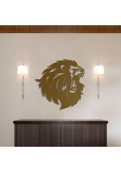 Kükreyen Aslan Metal Duvar Tablosu - 67X69, Altın Sarısı