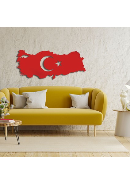 Türkiye Haritası Kırmızı Metal Duvar Tablosu - 44X99, Kırmızı