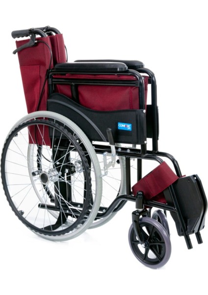 DM809 Bordo Kumaş Standart Transfer Refakatçı Frenli Tekerlekli Sandalye