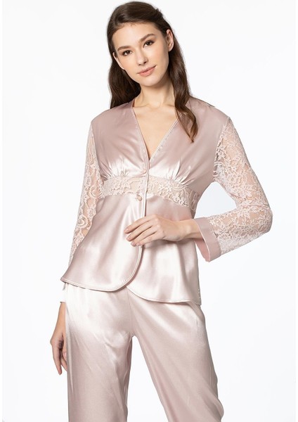 Kadın Saten Dantelli Pijama Takımı 1121 Pudra fiyatları