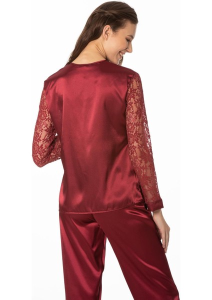 Saten Dantelli Pijama Takımı - 1121 Bordo modelleri