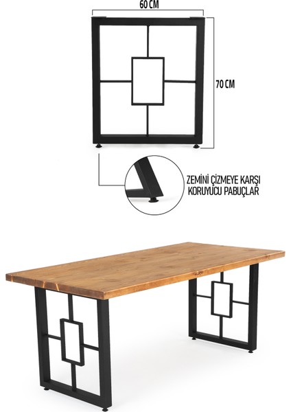 Flora Wood Metal Yemek Çalışma Ofis Ahşap Kütük Masif Masası Ayağı Minyatür Detaylı Dikdörtgen Ayak