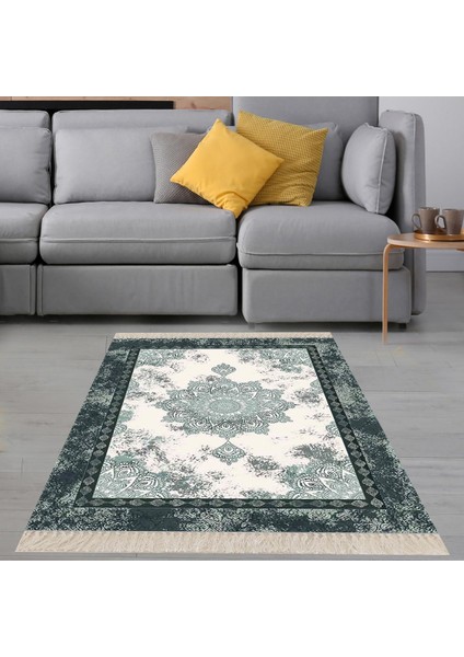 Osmanlı Desen Çerçeveli Dijital Baskı Yıkanabilir Kaymaz Taban Klasik Salon Halısı ve Yolluk