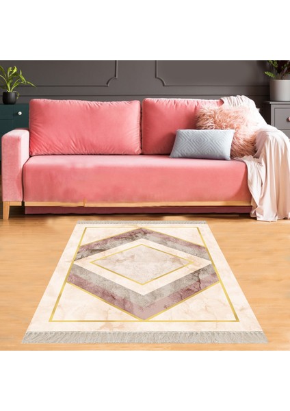 Geometrik Karo Desenli Dijital Baskı Yıkanabilir Kaymaz Taban Modern Salon Halısı ve Yolluk