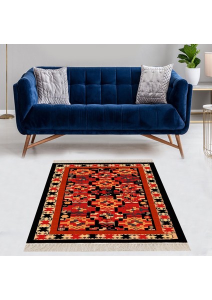 Bona Fortuna Kilim Desenli Etnik Dijital Baskı Yıkanabilir Kaymaz Taban Eskitme Salon Halı ve Yolluk