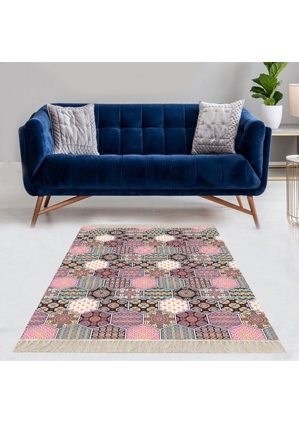 Kilim Desenli Etnik Dijital Baskı Yıkanabilir Kaymaz Taban Modern Salon Halı ve Yolluk