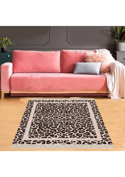 Leopar Desenli Dijital Baskı Yıkanabilir Kaymaz Taban Modern Salon Halısı ve Yolluk