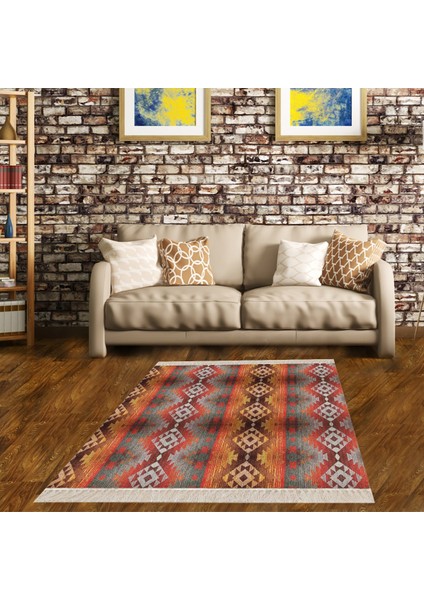 Kilim Desenli Etnik Dijital Baskı Yıkanabilir Kaymaz Taban Modern Salon Halı ve Yolluk